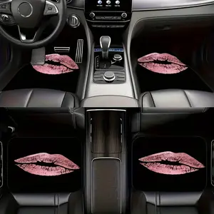 4pcs Pink Lip Print Car Floor Mats, Girly Car Accessories, Suitable for Most Vehicles, Unisex Design, Optimized for All Driving Positions