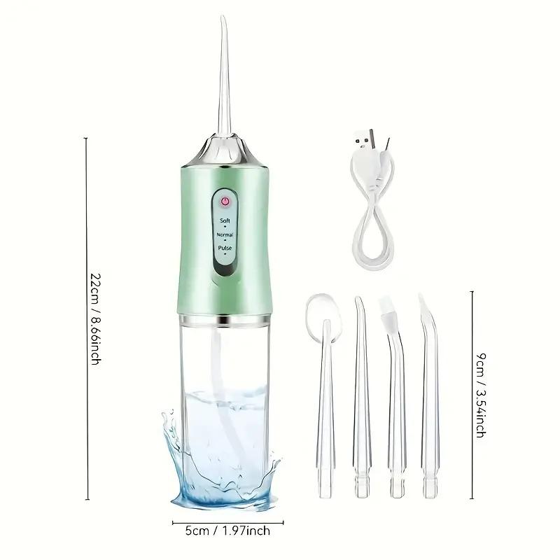 Four different heads, electric water flosser, smart chip precise pressure control 360 degree rotating nozle oral irrigator deep cleaning teeth and gum