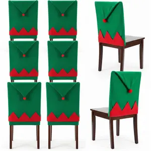 Boao 6 Pcs Christmas Chair Covers Christmas Elf Hat Chair Back Covers for Xmas Holiday Festival Indoor Kitchen Bar Counter Stools Decorations Dining Room