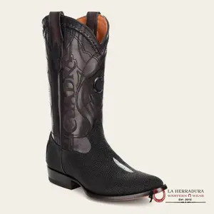 CUADRA BOOTS STINGRAY BLACK WHITE STONE ROUND TOE CU343