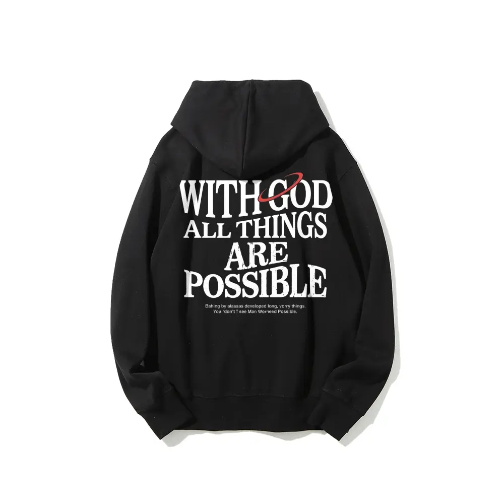 Unisex 'With God All Things Are Possible' Graphic Pullover Hoodie, 100% Cotton Casual Tops, Breathable Eco-Friendly Fabric for Everyday Wear