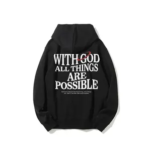Solid Cotton Collection 'With God All Things Are Possible' Hoodie Sweatshirt 100% Cotton Eco-friendly Breathable Casual Daily Wear for Men's & Women's