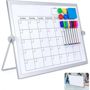 Dry Erase White Board, 16X12IN  Desktop Whiteboard Calendar with Stand, 8 Markers, 4 , 1 Eraser, Portable Double-Sided White Board Easel for  Memo  Desk