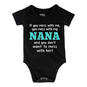 If You Mess With Me, You Mess With My Nana Baby Short Sleeve Onesies Cotton Bodysuits Romper for Infant & Newborn Boys Girls Soft Casual Outfit with Snap Closures for Easy Diaper Change  (0-24 Months)