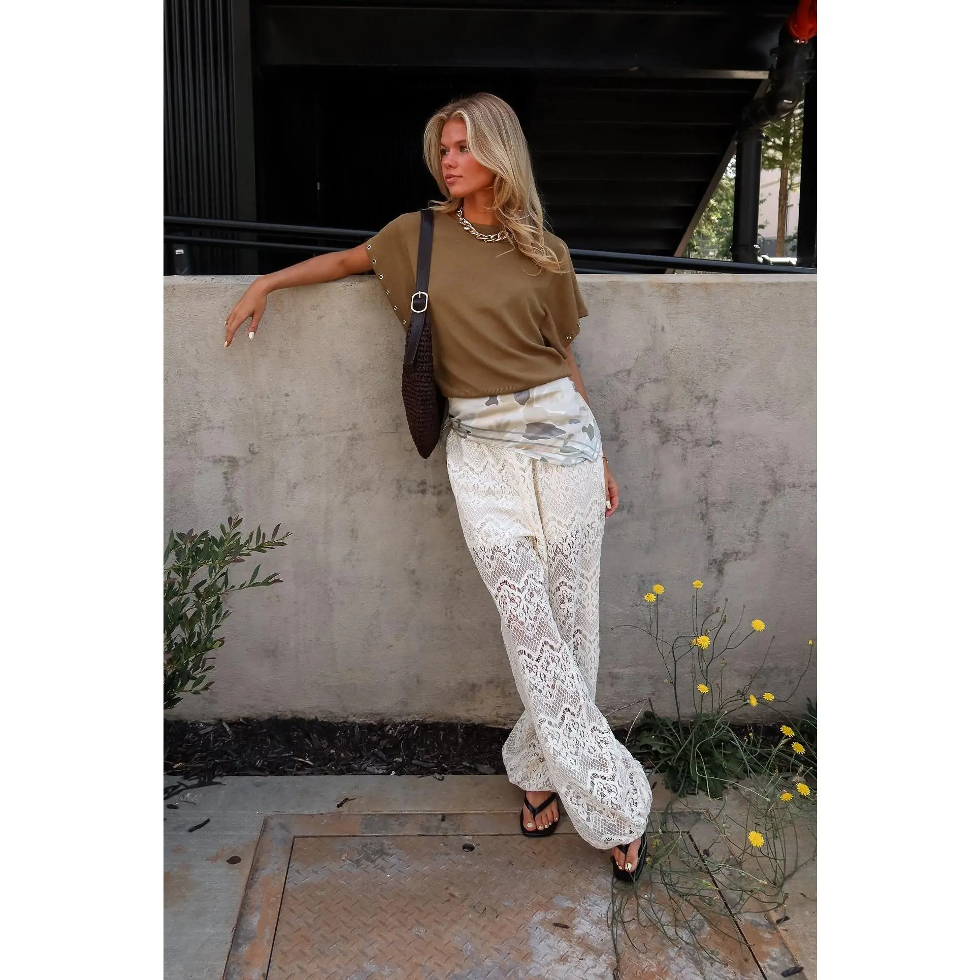 Jade Cream Lace Drawstring Pants