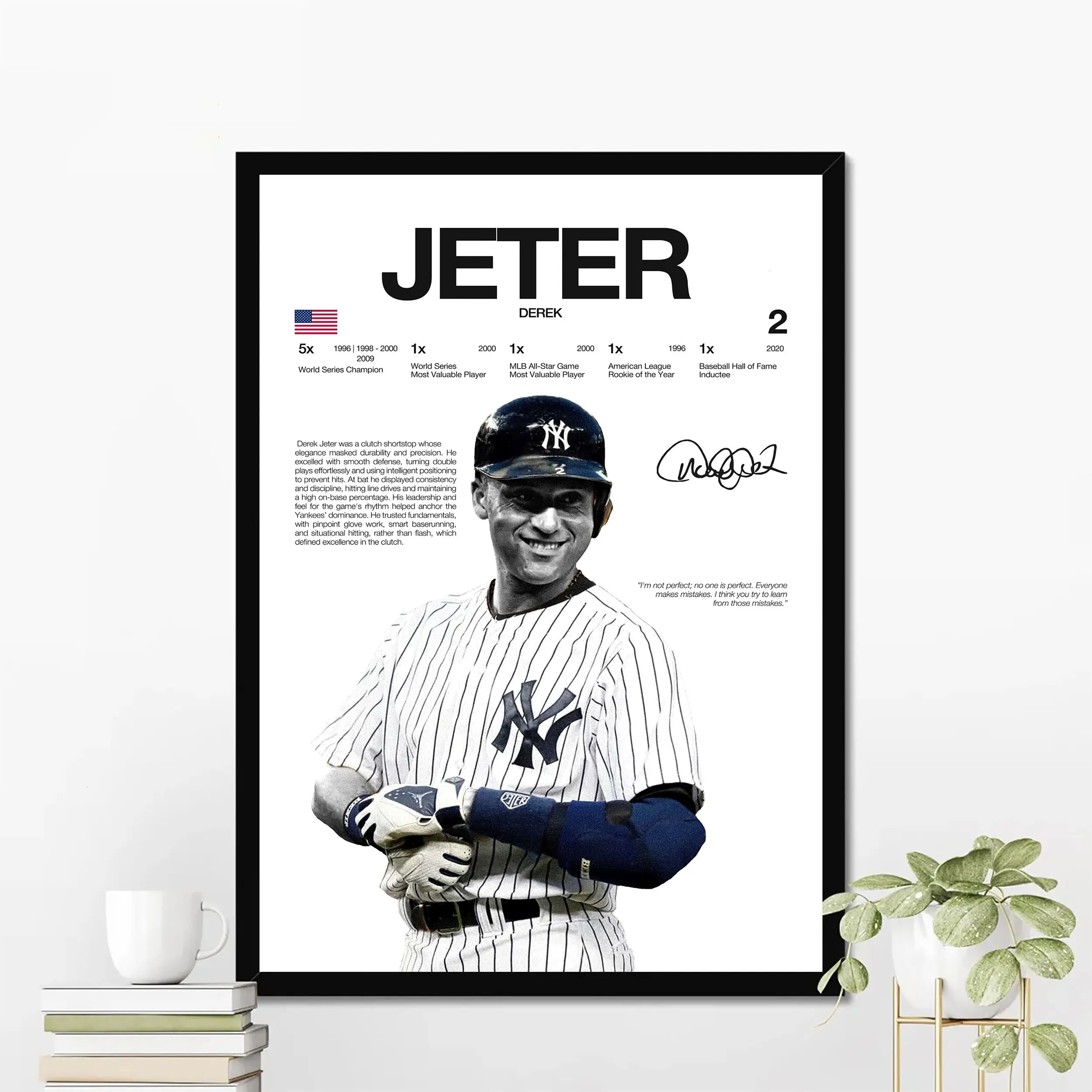 Derek Jeter New York Baseball Poster | Hardline Series Wall Art | Aesthetic Game Day Decor | Sports Fan Gift