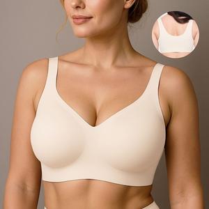 SOFT INTENTION Women's Seamless Bra Wireless Bra Full Coverage Push Up No Underwire Tshirt Comfortable Everyday Plus Size Friendly- Jelly