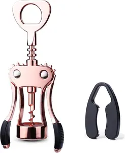Wine Opener, Zinc Alloy Premium Wing Corkscrew Wine Bottle Opener with Multifunctional Bottles Opener, Upgrade (Rose Gold Opener With Foil Cutter)