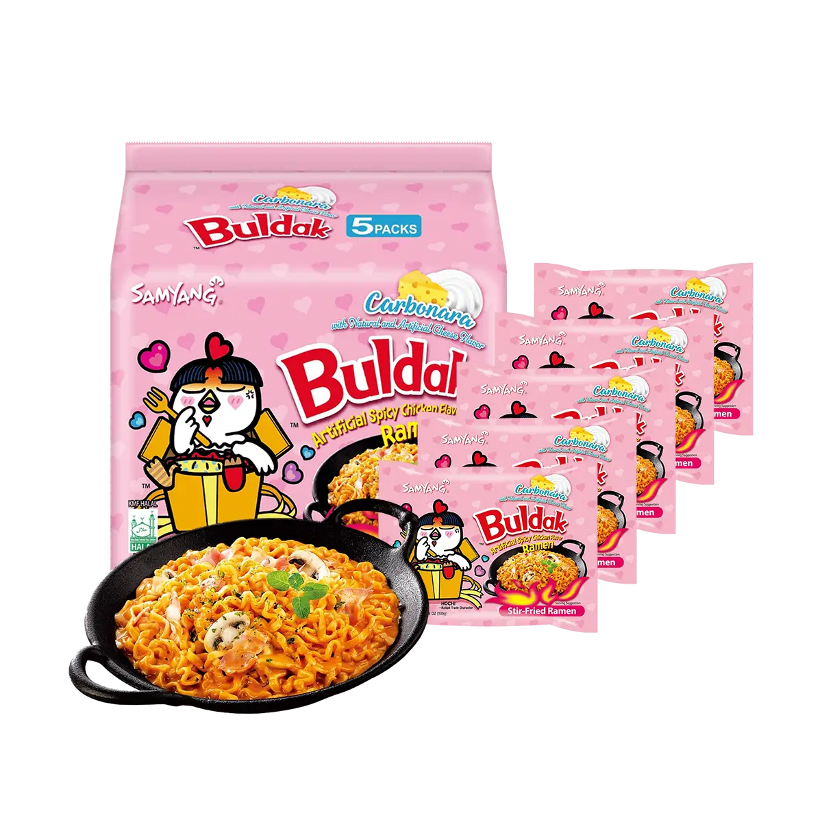 SAMYANG Buldak Ramen Korean Carbonara Stir-Fried Carbonara Hot Chicken Flavor - 5 Packs* 4.58 oz Spicy Cheese Chicken Ramen Noodles Food Instant Packa