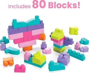 building block sets  MEGA BLOKS First Builders Toddler Blocks Toys Set, Big Building Bag with 80 Pieces and Storage, Pink, Ages 1+ Years