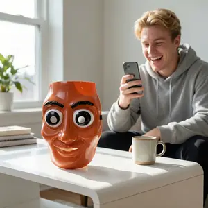 Tung Tung Tung Sahur Full Face Mask, Stick Figure American Shan Hai Jing Style, Scary Demon Beast Cosplay Costume Prop, Creepy Distorted Design for Halloween, Haunted House, Spooky Party Pranks & Italian with Metallic Heart-Shaped Birthday Balloon Kit