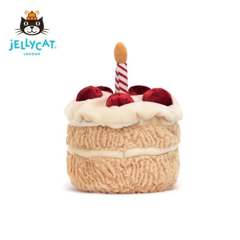 Jellycat Birthday Cake Plush – Soft Smiling Cake with Candle, Cute Celebration Stuffed Toy, Gift for Kids & Loved Ones