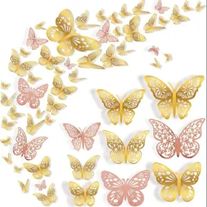 72 Piece Butterfly Wall Decor Set, Decorative Wall Sticker, 3 Styles 3D Butterflies, and Rose, Wedding Decoration, Birthday Party Decor, Girls Bedroom