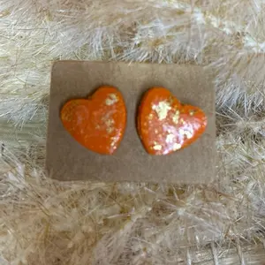Clay Resin Stud Earrings - Heart Shaped, Gold Glitter Accents, Perfect for Everyday Wear