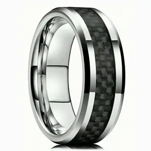 1pc Men's Vintage Silver Stainless Steel Ring, Black Carbon Fiber Detail  Fashion Gift Accessories for Loved Ones on Birthday, Anniversary Holiday