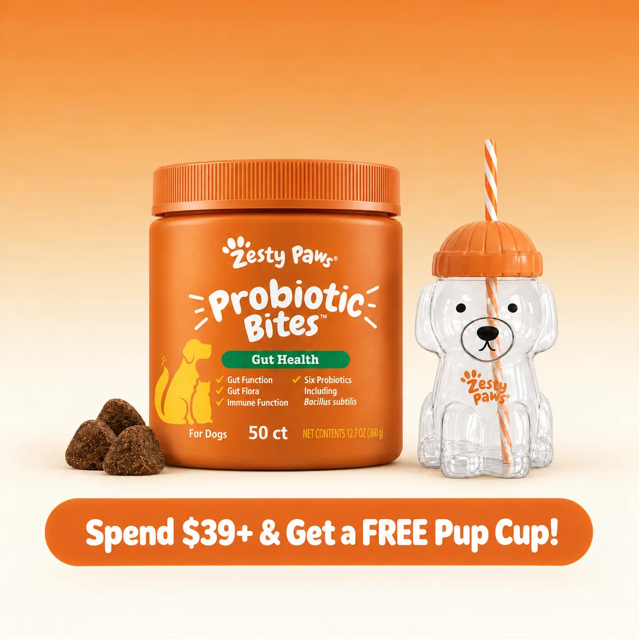 Zesty Paws Probiotic Bites for Dogs - Canine Nutritional Supplement with Six Probiotics for Gut Health & Immune Function