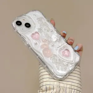 Korea Silve 3D Butterfly Cartoon Heart Phone Case for iPhone 16, 15, 14, 13, 12 Pro Max - Shockproof Casing, Protective Protection, Silicone Protector Screen Protector Cover Smartphone Cellphone White