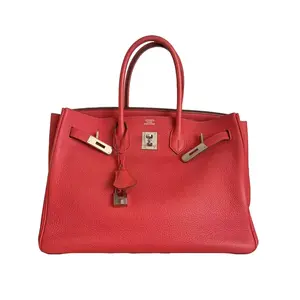 Pre-owned HERMÈS Togo Leather Tote Bags Birkin 35 Togo Red Palladium Hardware Square P 2012 HR77