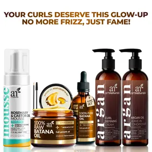 artnaturals Ultimate Curly Hair Bundle - Argan Oil Leave-In Conditioner, Argan Oil Curly Define Cream, Raw Batana Oil Kit, Rosemary + Castor Mousse for All Hair Types