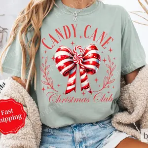 Candy Cane Christmas Club T-Shirt  Holiday Tee, Cute Women's Xmas Top