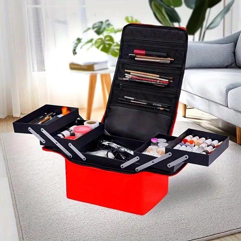3-Layer Cosmetic Organizer Box Bag, Canvas Beauty Bag, Professional Makeup Case, Large Capacity, Ideal for Make-Up Tools & Cosmetics Storage, Makeup Bags