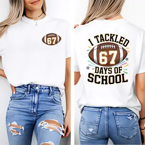 "I TACKLED 67 DAYS OF SCHOOL" 🎁 🏀   Oversized 100% Cotton Basketball Tee - Classic Hoop Graphic, Perfect 67th Birthday Gift for Guys, Soft & Breathable for Casual Wear & Game Watch Parties, Show Off Basketball Passion. # TikTokFinds. # ViralTees # DoubleS