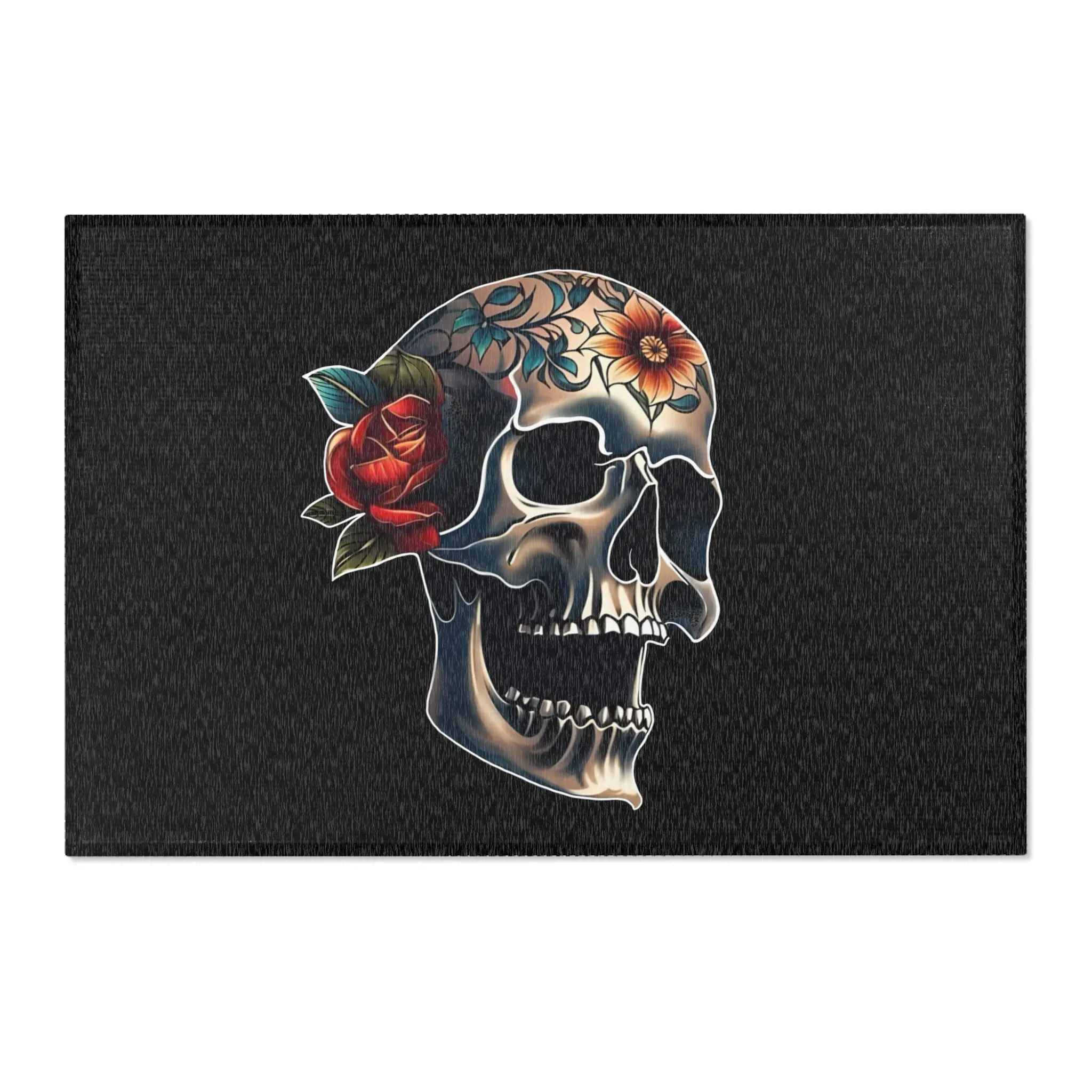 Scream floral skull Area Rugs, Tattoo design, skull, Kitchen, Bathroom, Flowers.