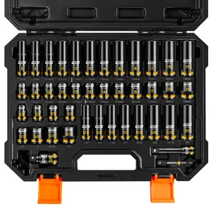BOEN Pro 3/8" Drive Impact Socket Set, 43-Piece SAE(5/16"-3/4") & Metric(8-19mm) set,6-Point Deep & Shallow Kit with Deep Embossed and Painted Marking