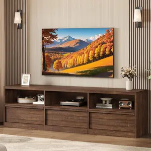 70in TV Stand for TVs up to 85", Mid Century Modern Entertainment Center with Storage Drawer & Open Shelves, Heavy Duty Media Console for Living Room and Bedroom, White/Black/Rustic Oak