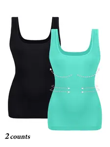Women's Seamless Nylon Shapewear Tank Top Set, 2-piece Slimming Compression Vest, Comfortable Basic Fitted Waist Control Undergarment for All Seasons