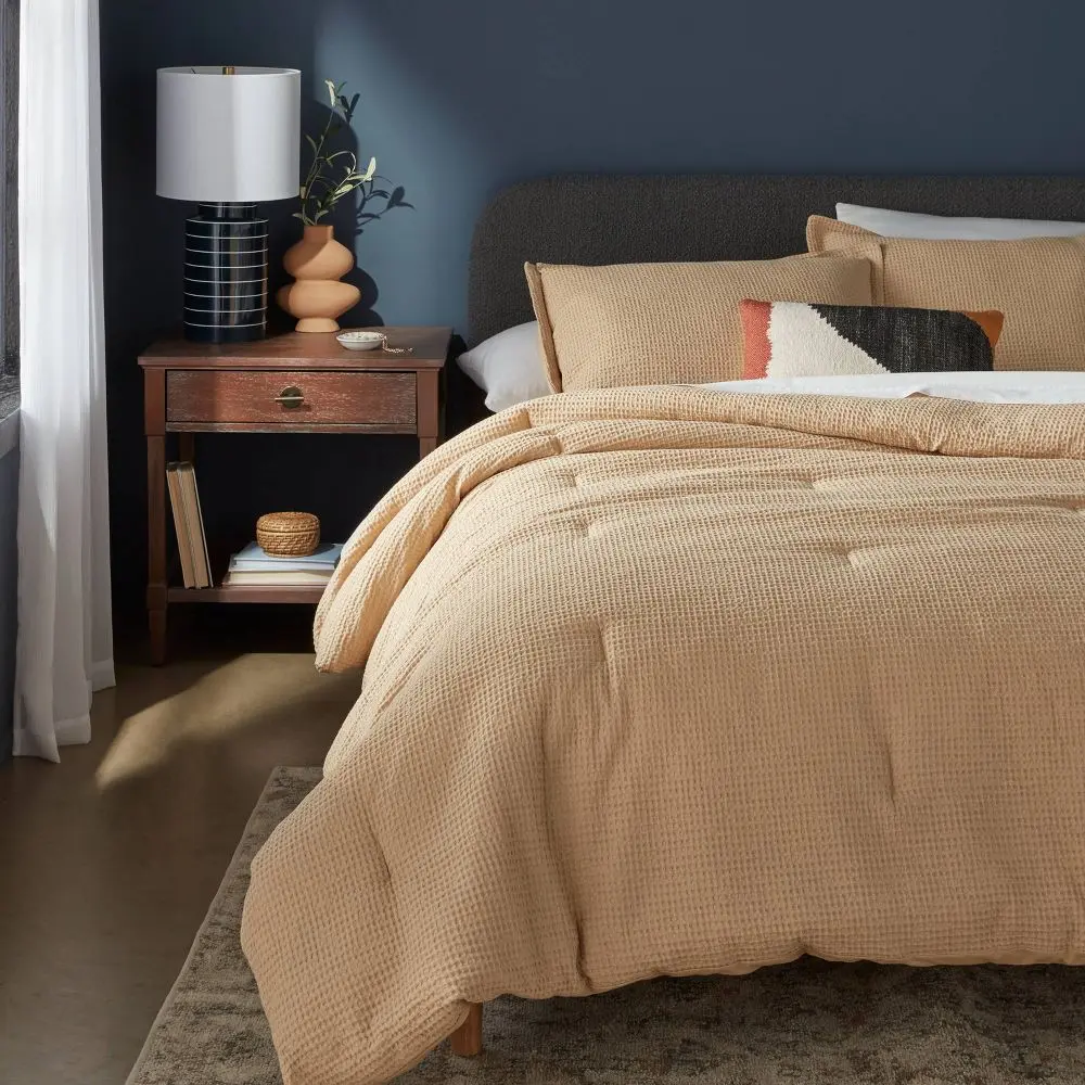 Full/Queen Washed Waffle Weave Comforter and Sham Set Horseradish - Threshold: Cotton OEKO-TEX Certified 3-Piece