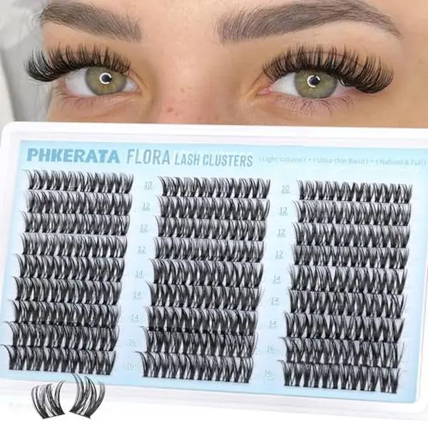 PHKERATA Flora Lash Clusters Wispy Eyelash Clusters 162pcs Natural | Cluster Eyelash Extensions Ultra-thin Band Cluster Lashes C Curve Lash Extension DIY Soft Individual Lashes, 10-16mm