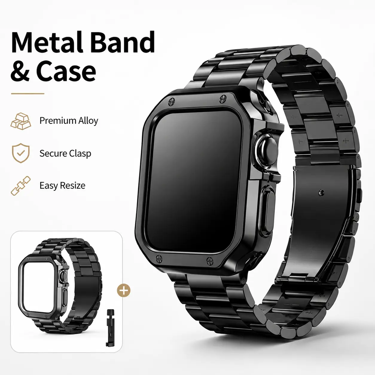 Durable Stainless Steel Smartwatch Band Accessory - Adjustable Metal Link Replacement Strap with Secure Folding Clasp, Multi-Size Luxury Wearable for Men, Business & Daily Use, Smartwatches,techvibes