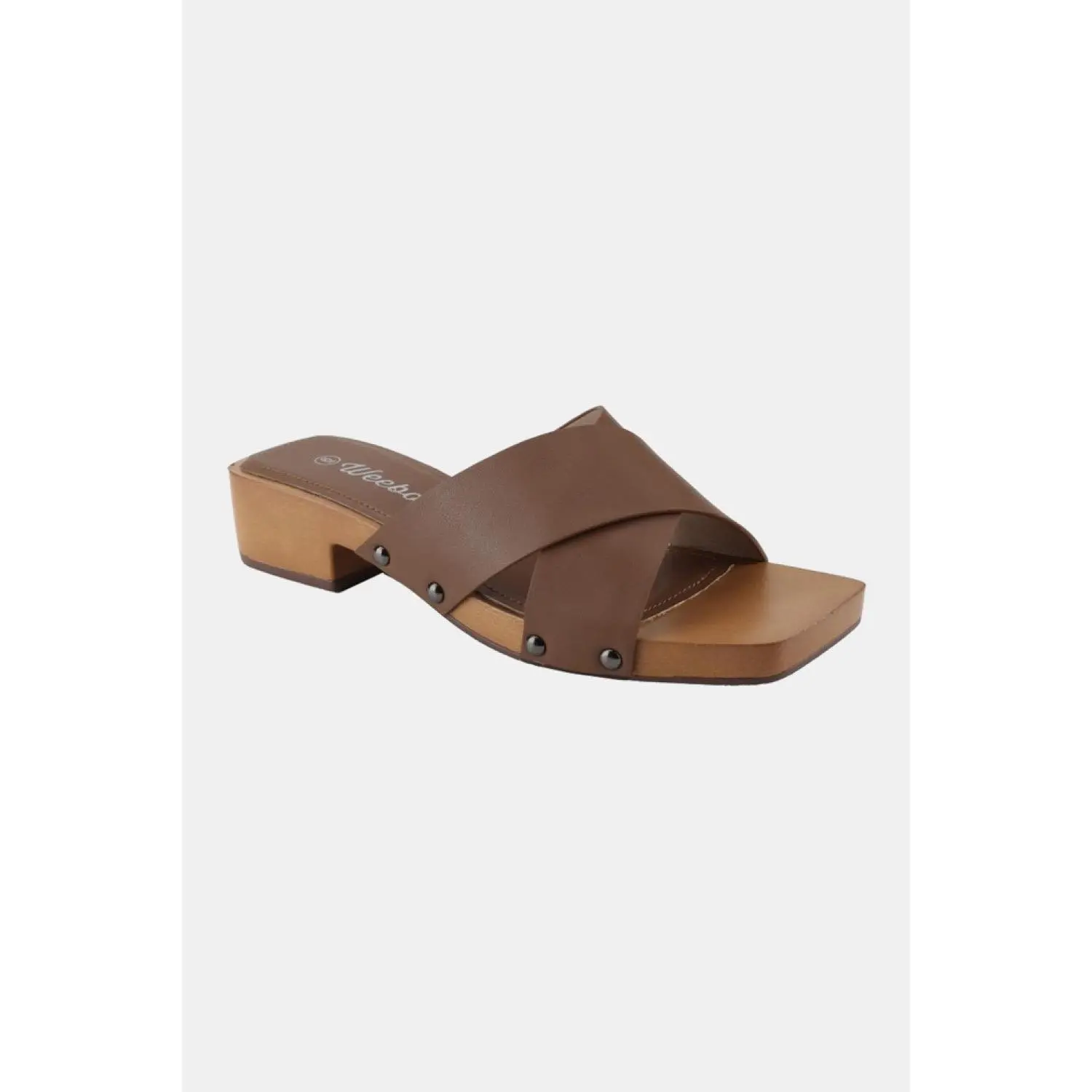 Weeboo Step Into Summer Criss Cross Wooden Clog Mule in Brown