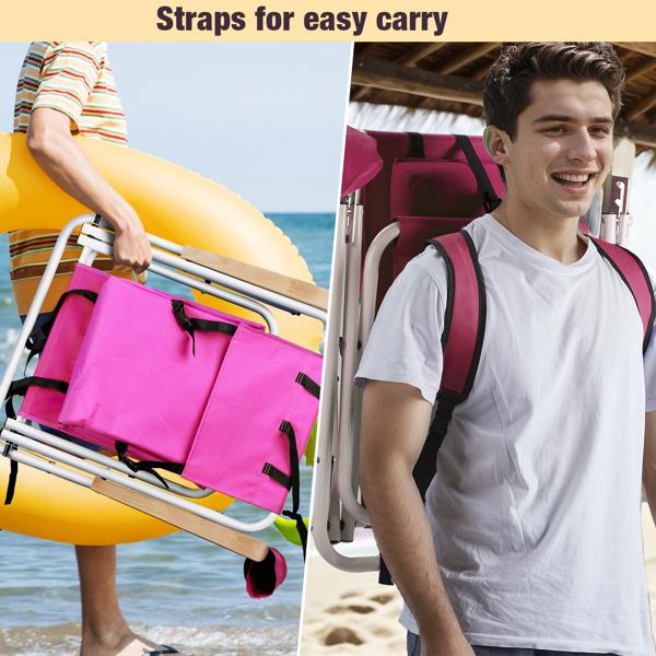 Folding Beach Chair Set of 2 for Adults, 4 Position Portable Backpack Foldable Camping Chair with Headrest Cup Holder and Wooden Armrests, Pink Folding Beach Chair Set of 2 for Adults, 4 Position Portable Backpack Foldable Camping Chair with Headrest Cup Holder and Wooden Armrests, Pink