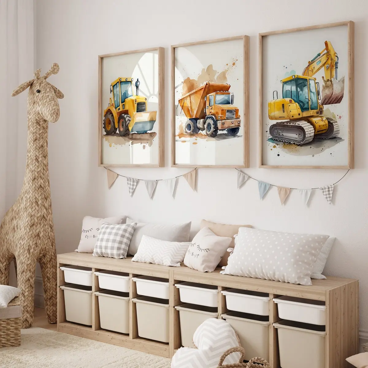 Unframed Kids Construction Truck Posters Set of 3, Boy Room Decor 5 size, 8x12 to 27x40 inch