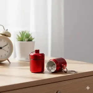 Mini Aluminum Pill Fob Keychain Portable Durable Screw Top Seal Case for Travel Outdoor Essentials Secure Storage Container Moisture Proof Safe Pendant Holder with Belt Loop & Keychain Accessory