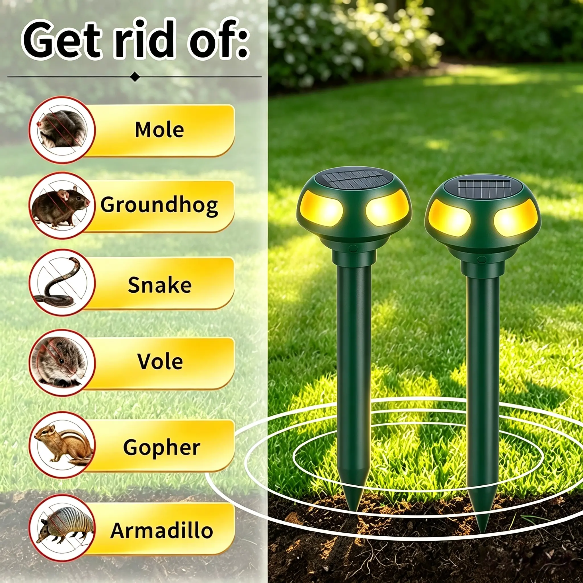 2-Pack Solar-Powered Ultrasonic Snake & Gopher Repeller, Outdoor Dog & Cat Training & Behavior Aid, Lawn/Garden Rodent Deterrent safety pet