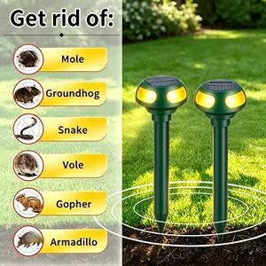 2-Pack Solar-Powered Ultrasonic Snake & Gopher Repeller, Outdoor Dog & Cat Training & Behavior Aid, Lawn/Garden Rodent Deterrent