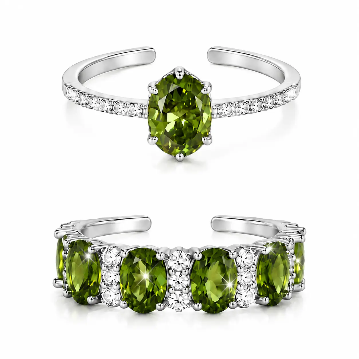 2PCS Matching Couple Rings Set for Women Men, Green CZ Gemstone Open Rings, Adjustable His and Hers Promise Rings, Anniversary Gift Jewelry，rings for women，cluster ring，promise ring gf，alliance rings，infinity stones ring hulk，colorful jewelryart deco ring