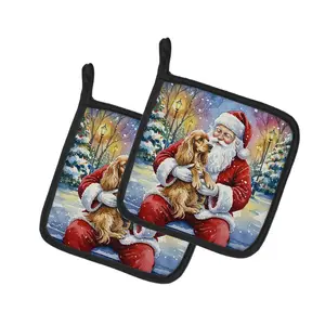 Carolines Treasures FNT1026PTHD 7.5 x 7.5 in. Cocker Spaniel with Santa Claus Pot Holders, Pack of 2