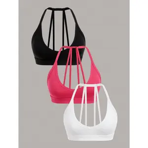 Sport Studio 3pcs Solid Cut Out Backless Sports Bra