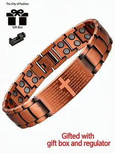 Men's Adjustable Pure Copper Bracelet with Powerful Magnets, Cross Pattern Design, Magnetic Tool Included, Durable Casual Jewelry Bible Verse Bracelet