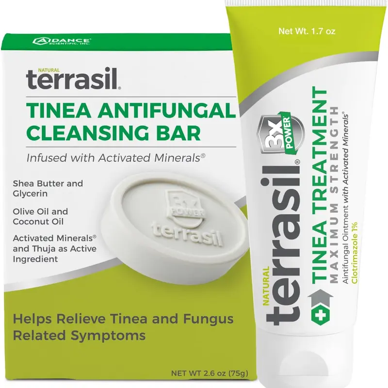 terrasil Tinea Versicolor Treatment Cream + Tinea Soap 2-Product Kit Made in The USA, Clinically Proven 1% Clotrimazole. Antifungal Treats Most Ringworm & Fungal Infections. (.5oz Tube + 75g soap)