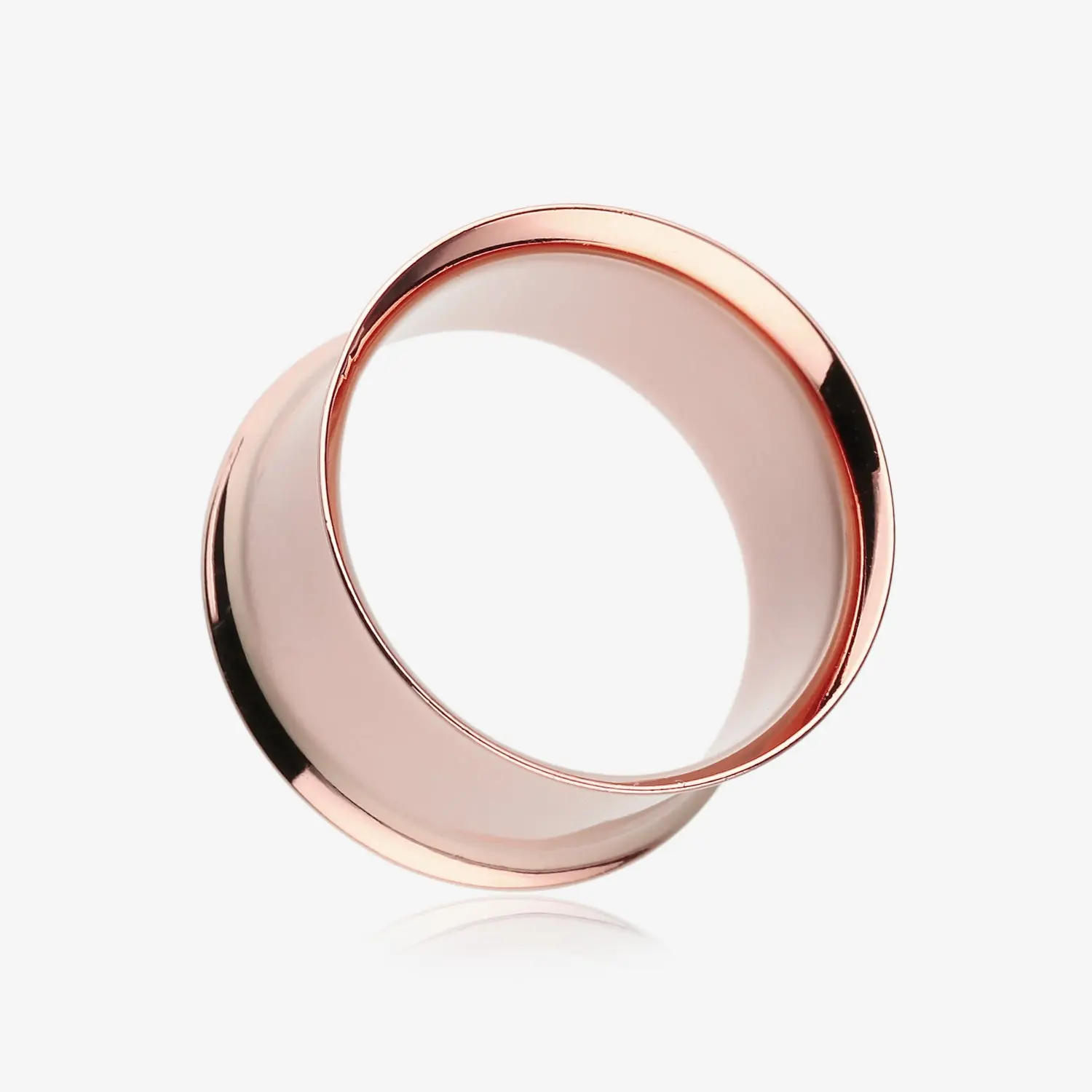 A Pair of Rose Gold PVD Steel Double Flared Ear Gauge Flesh Tunnel Plug