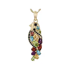 JTV Multi-Gem 18k Yellow Gold Over Sterling Silver Bird Pendant With Chain 4.04ctw