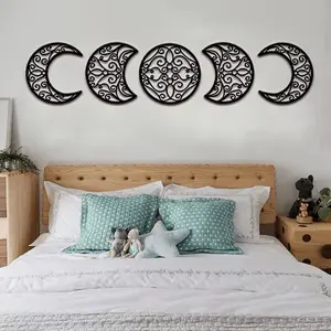 Ramadan Luminous Moon Phase Wall Set - 5pc Glowing Islamic Decor with Backlit Crescent, Ambient Prayer Corner & Bedroom Lighting, Eid Festival Wall Sculptures