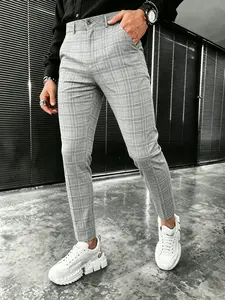 Men's Fashion Casual Striped Plaid Suit Pants, Slim-Fitting Business Essential, All-Season Wear, Versatile and Stylish