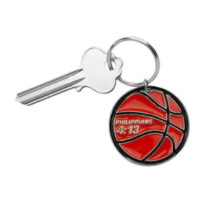 1 1/2" Religious Orange and Black Basketball Metal Keychains - 12 Pc.