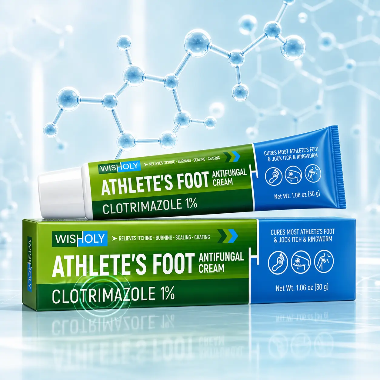 Wisholy Athlete’s Foot Cream,Cures Most Athlete’s Foot, Clotrimazole 1%,  Fast Relief for Itching, Burning, Scaling & Cracking, For Men & Women, 1.06 oz